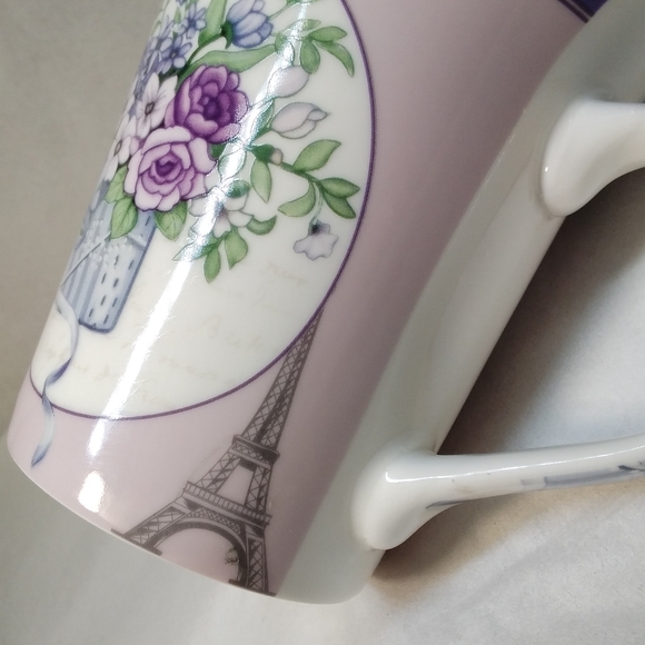 All For You MUG Purple & Blue Flowers in Basket Butterfly Eiffel Tower 12 oz Cup - Picture 9 of 12